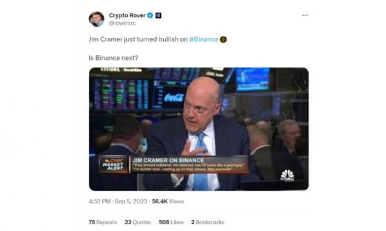 No, Jim Cramer Did Not Turn Bullish On Binance, Changpeng Zhao Issues Fake Alert: 'Phew..Saved.. 4'